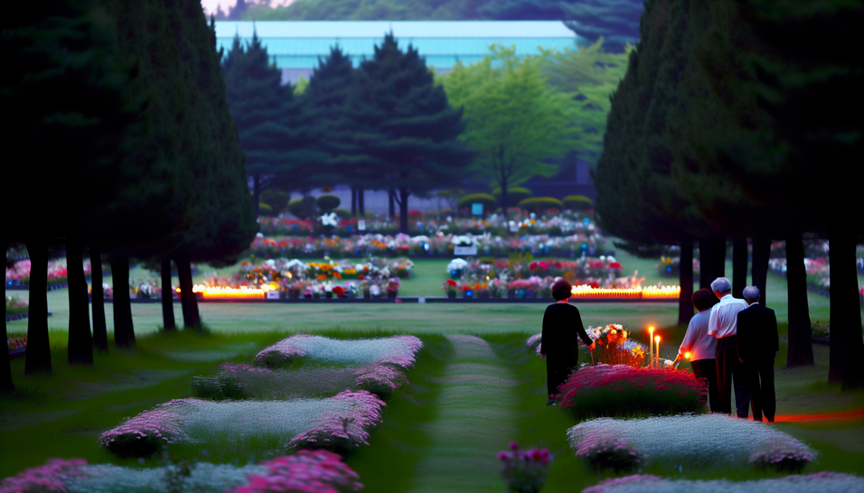 Um cemitério-parque sereno, onde flores e natureza emanam paz e respeito às memórias.