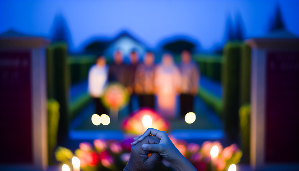 A imagem retrata Cerimônias Laicas de amor e apoio, em um jardim sereno, celebrando a vida.