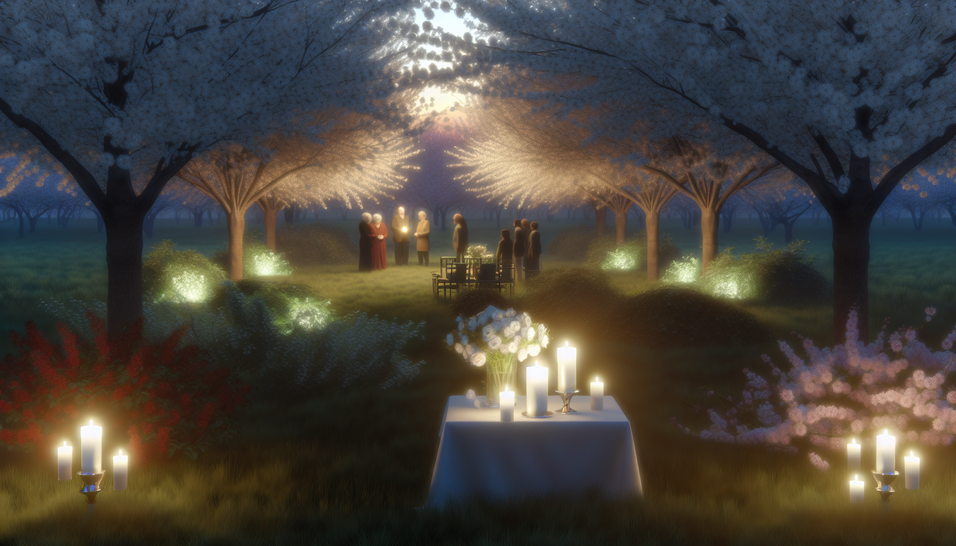 O jardim ao entardecer destaca um foco: plano funerário, simbolizando paz e união familiar.