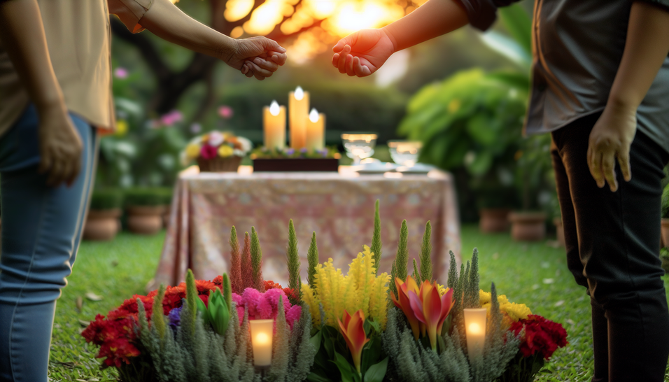 "Um jardim sereno e florido, onde velórios se tornam momentos de reflexão e celebração da vida."