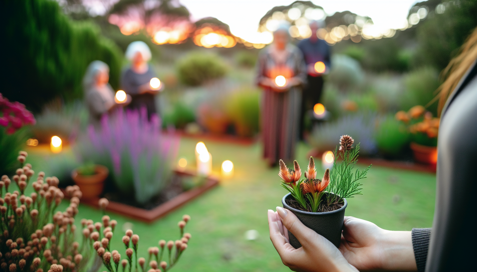 Jardim sereno simboliza inovações funerárias com flores, paz e despedidas sustentáveis.