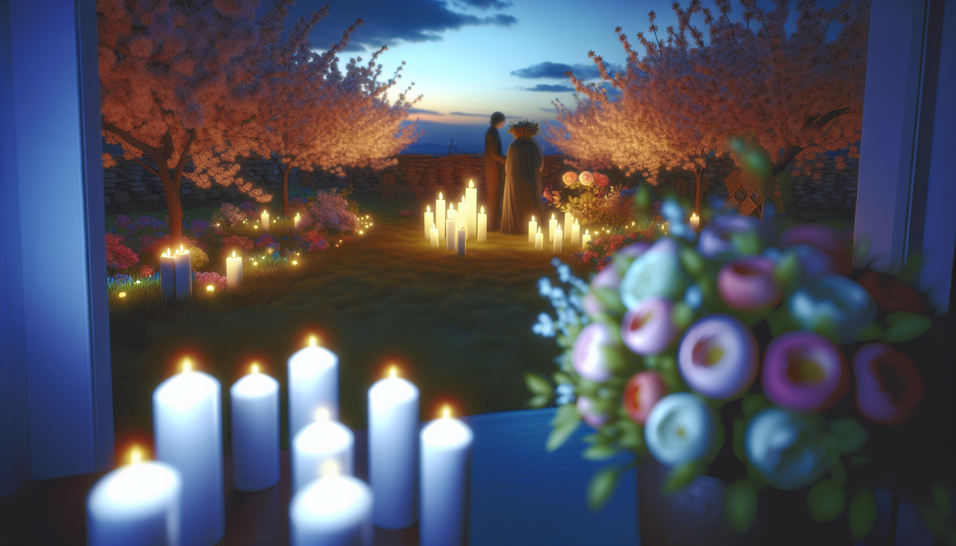 Um jardim sereno à luz do crepúsculo evoca a música da vida e celebrações emocionantes.