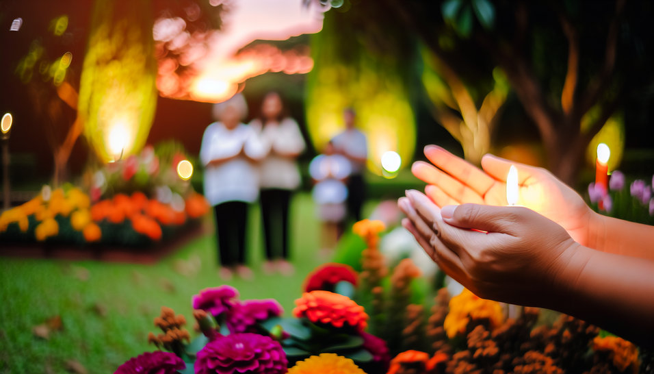 Planejamento funerário traz serenidade, simbolizando esperança em cena acolhedora de jardim.